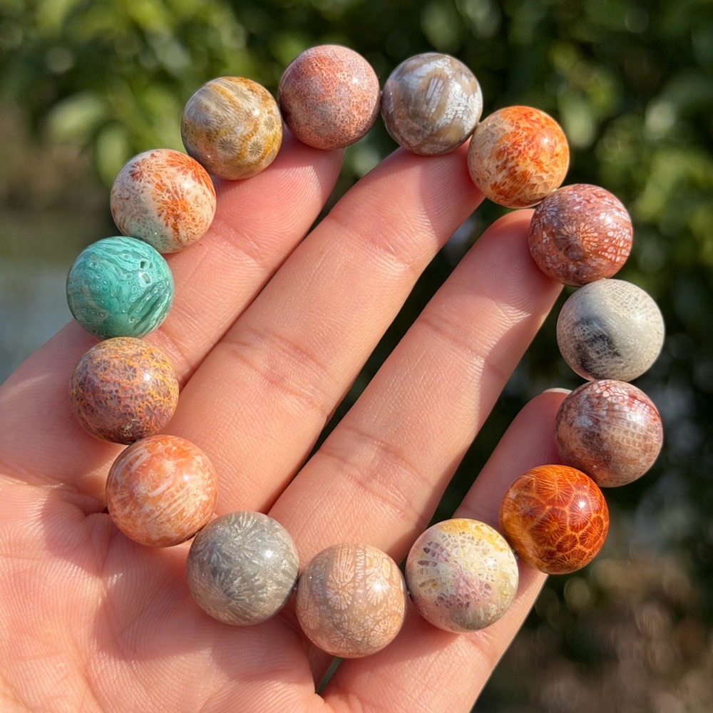 14mm stretchable rainbow color coral jade bracelet 1169